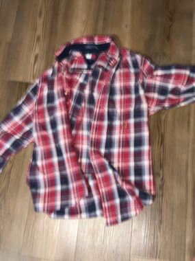 Tommy Hilfiger Red, Navy & White Plaid Kids Button-Up Shirt